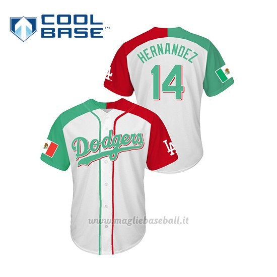 Maglia Baseball Uomo Los Angeles Dodgers 14 Enrique Hernandez Mexican Heritage Night Cool Base Bianco